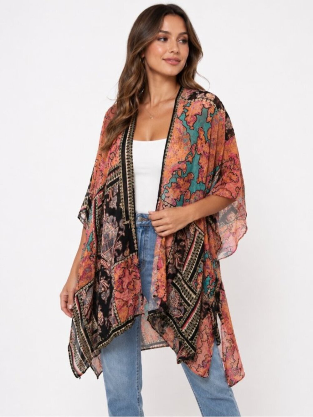 Anthropologie Velvet Burnout Kimono Patchwork Duster OS